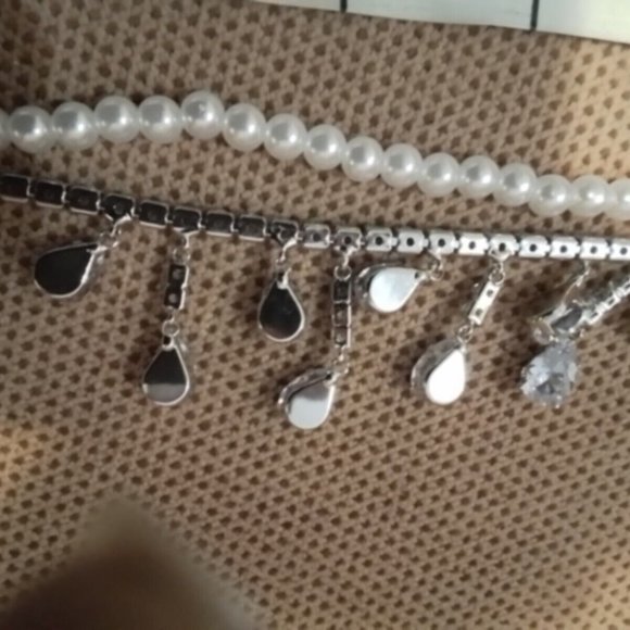 Tear Drop Blue rhinestone Pearls Diams Costum Necklace Woman Silver Color J3 - Picture 4 of 9